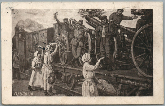 GERMAN MILITARY THEME WWI ERA ARTILLERY on RAILROAD CAR ANTIQUE POSTCARD