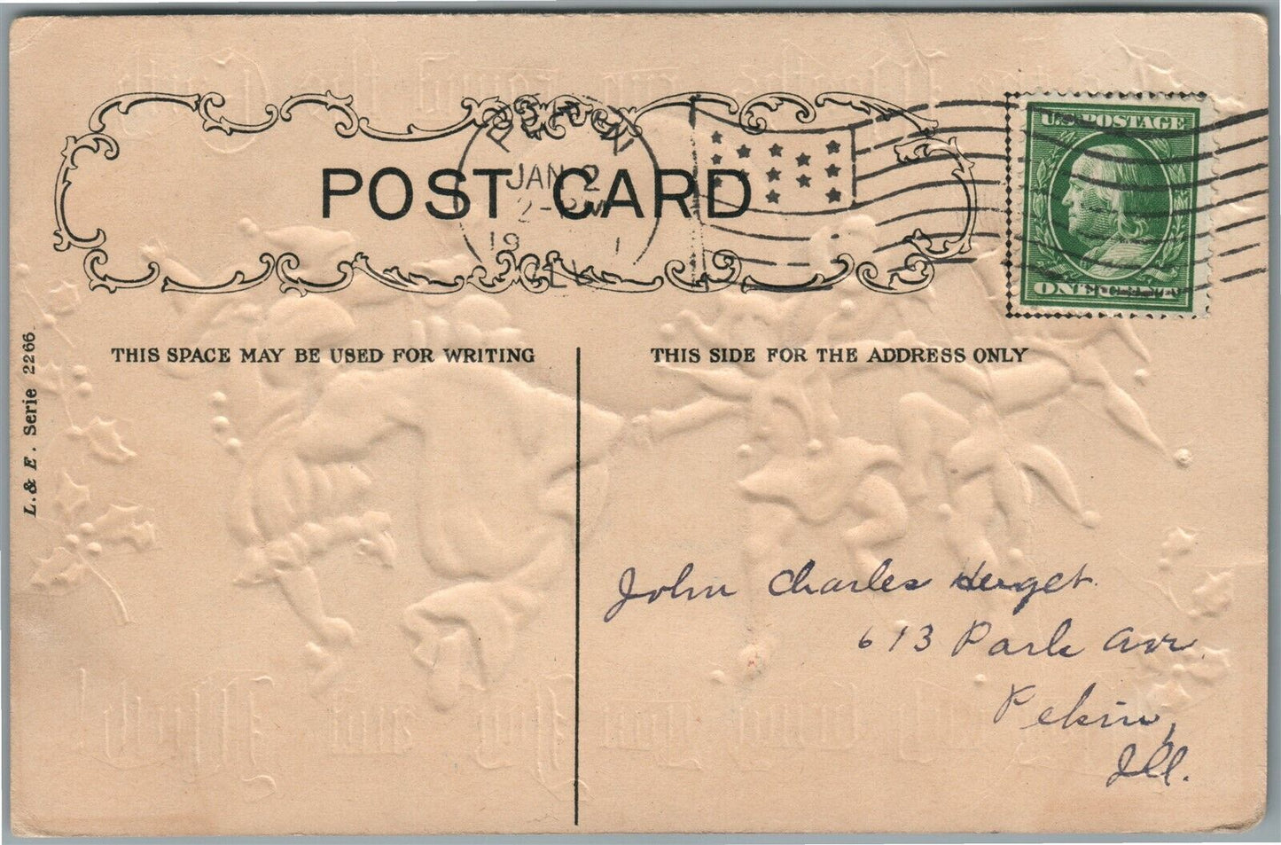 DANCING MONTHS EMBOSSED CHRISTMAS ANTIQUE POSTCARD