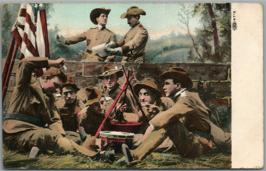 AMERICAN ARMY SOLDIERS AT REST ANTIQUE POSTCARD