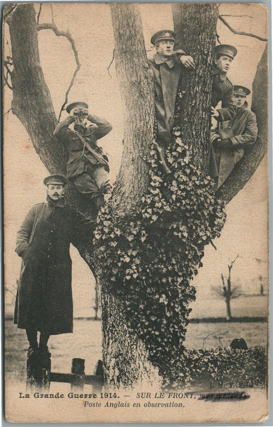 BRITISH WWI ERA OBSERVATION POST ANTIQUE POSTCARD passed by censor 1914