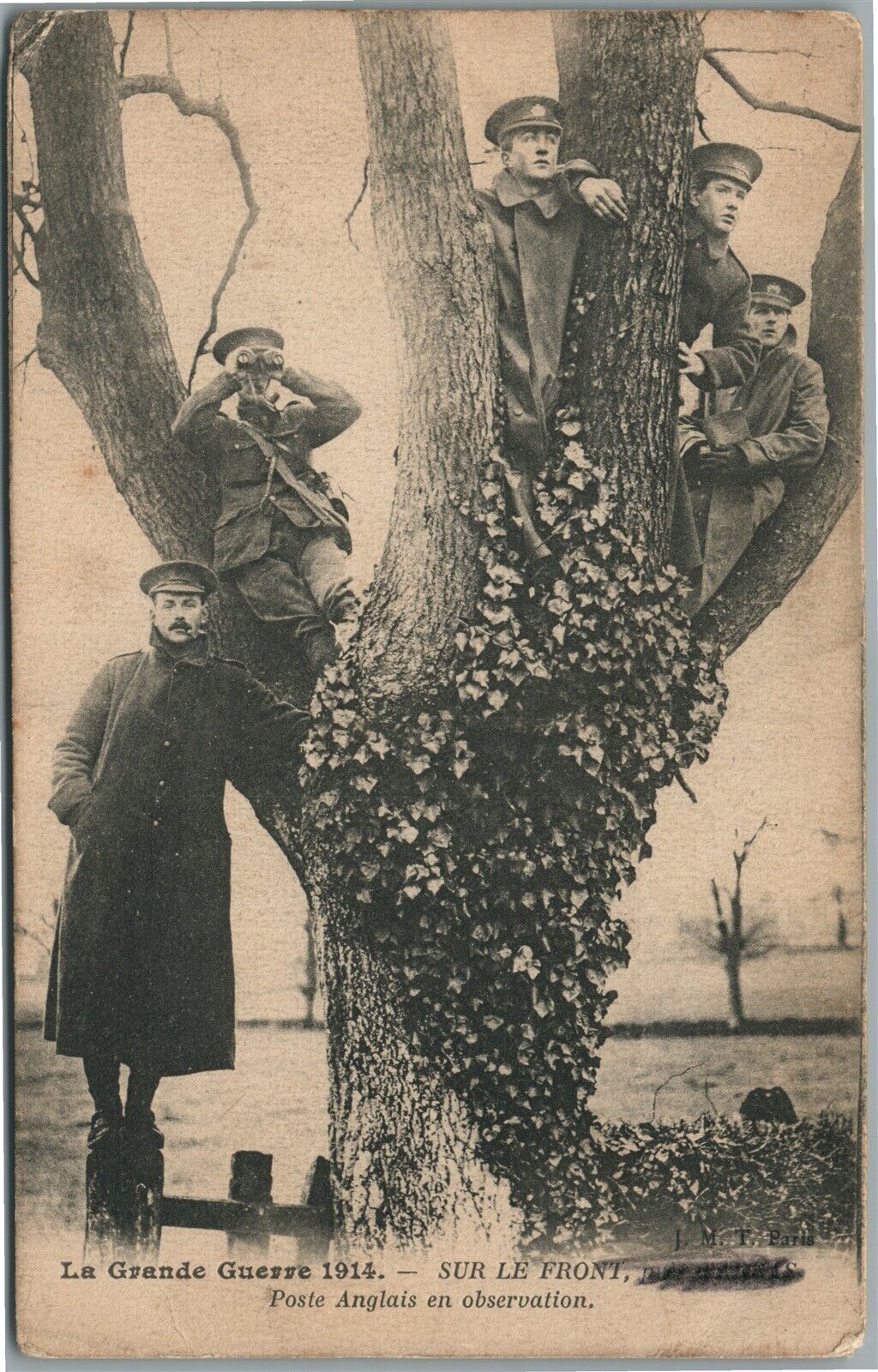 BRITISH WWI ERA OBSERVATION POST ANTIQUE POSTCARD passed by censor 1914