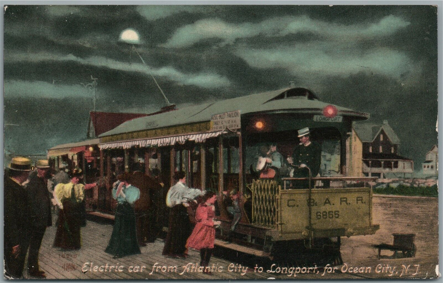 ATLANTIC CITY NJ ELECTRIC CAR TO LONGPORT ANTIQUE POSTCARD
