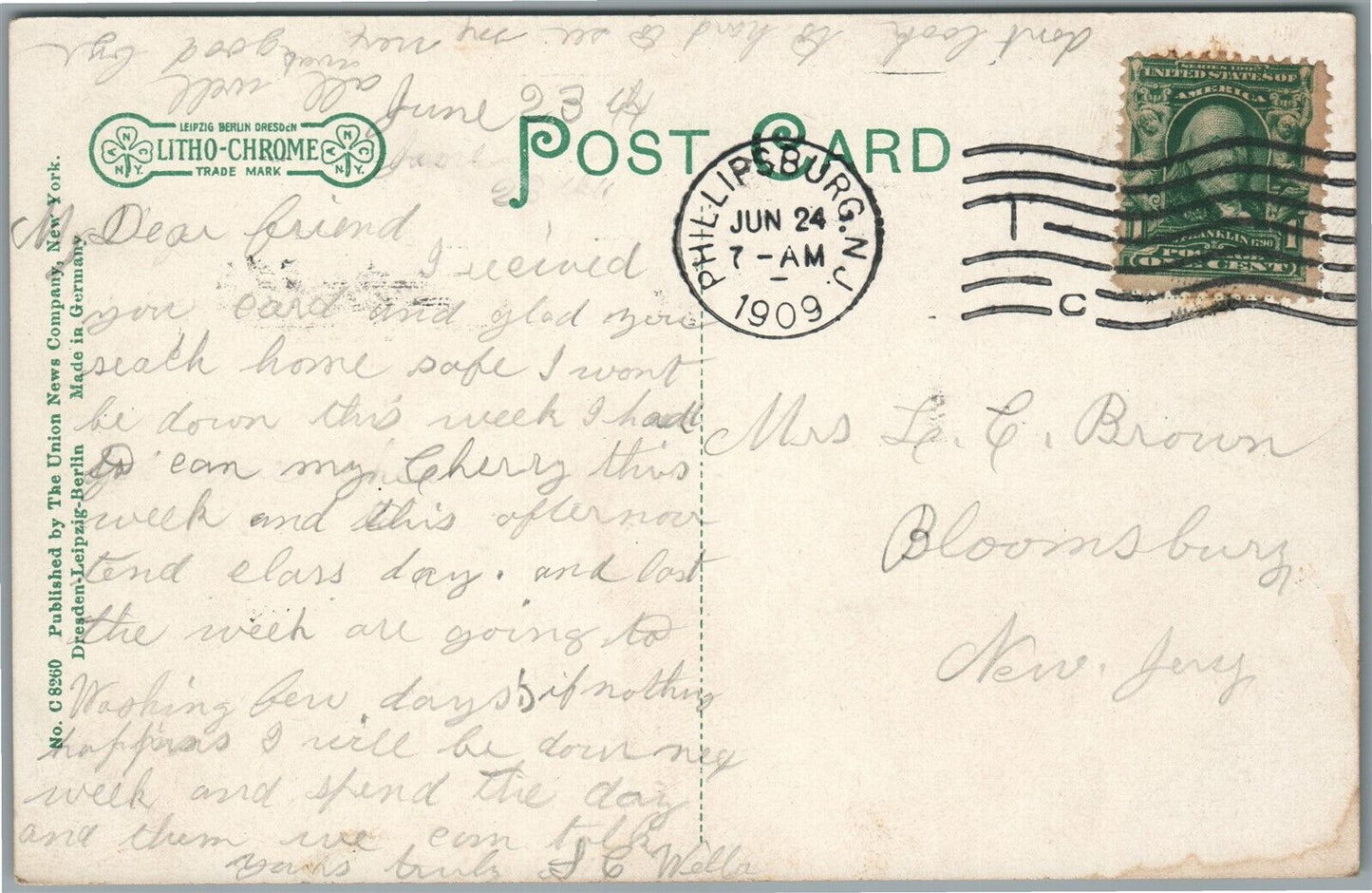 PHILLIPSBURG NJ S. MAIN STREET ANTIQUE POSTCARD