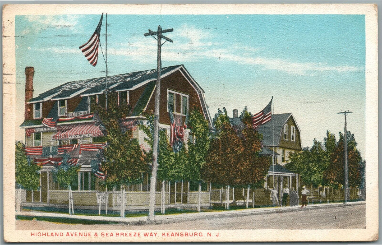 KEANSBURG NJ HIGHLAND AVENUE & SEA BREEZE WAY ANTIQUE POSTCARD