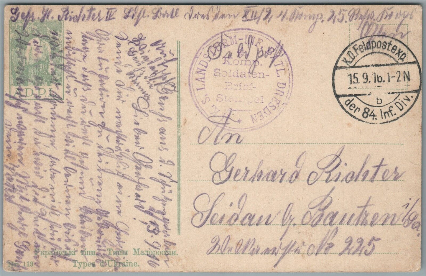 RUSSIAN PEASANT GERMAN WWI ERA FELDPOST ANTIQUE POSTCARD