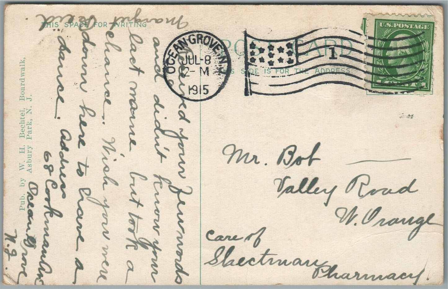 ASBURY PARK NJ ASBURY AVE. ANTIQUE POSTCARD