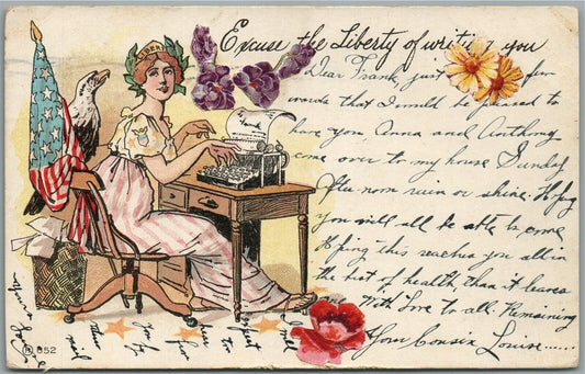 AMERICAN 1907 PATRIOTIC ANTIQUE POSTCARD w/ FLAG & EAGLE