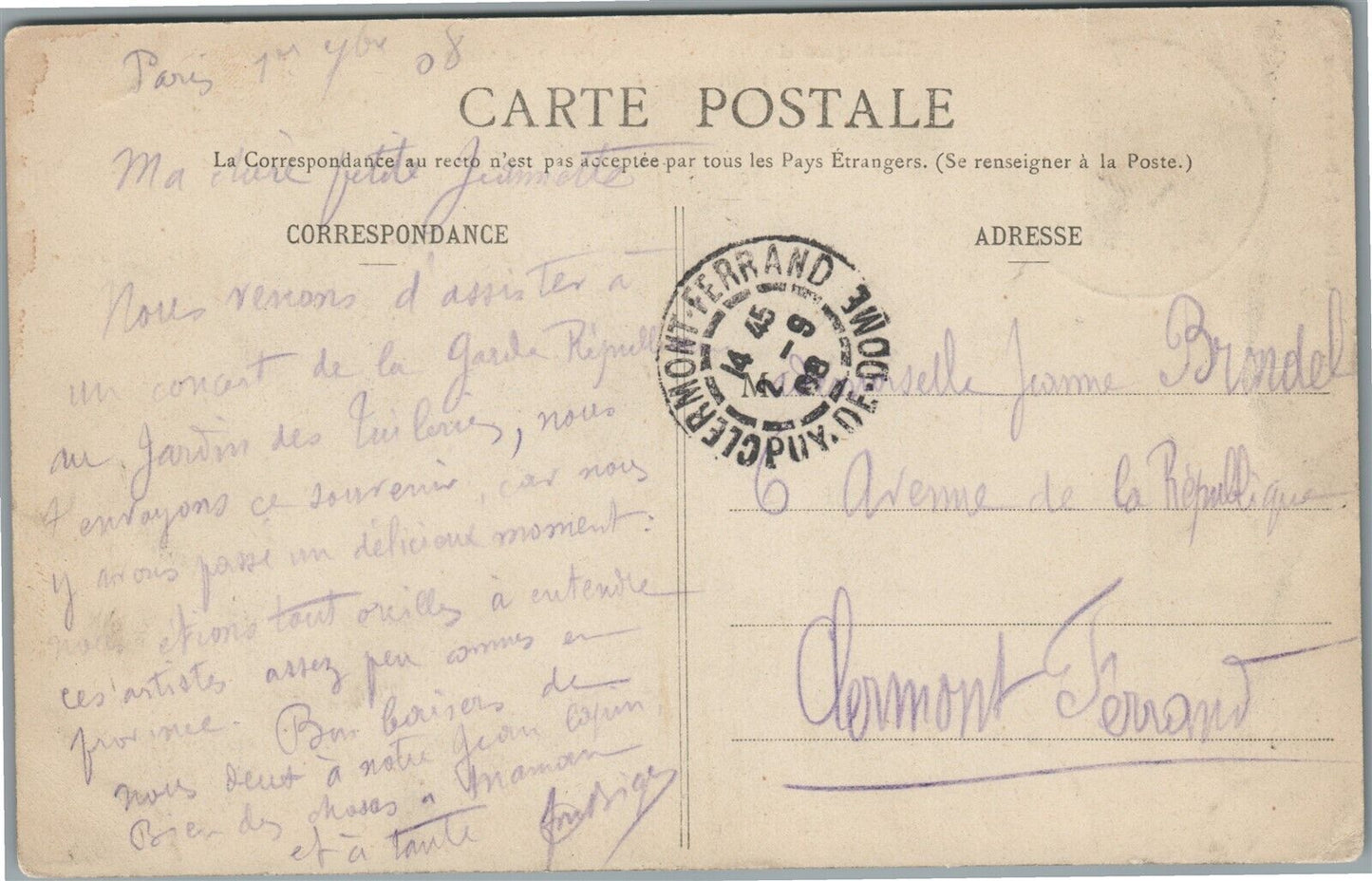 FRENCH MILITARY ORCHESTRA ANTIQUE POSTCARD