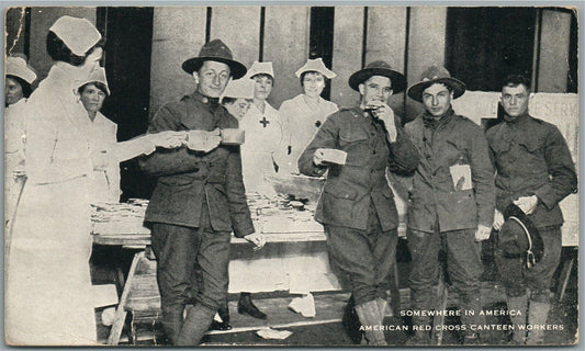 AMERICAN RED CROSS CANTEEN WORKERS ANTIQUE POSTCARD