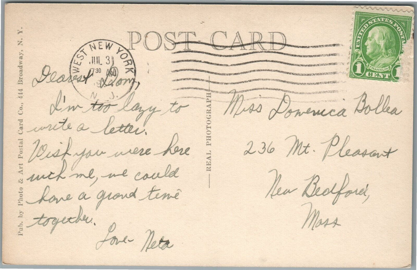 WEST NEW YORK NJ MUNICIPAL BUILDING ANTIQUE REAL PHOTO POSTCARD RPPC