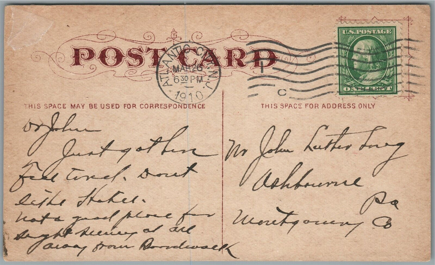 ATLANTIC CITY NJ ISLESWORTH HOTEL ANTIQUE POSTCARD