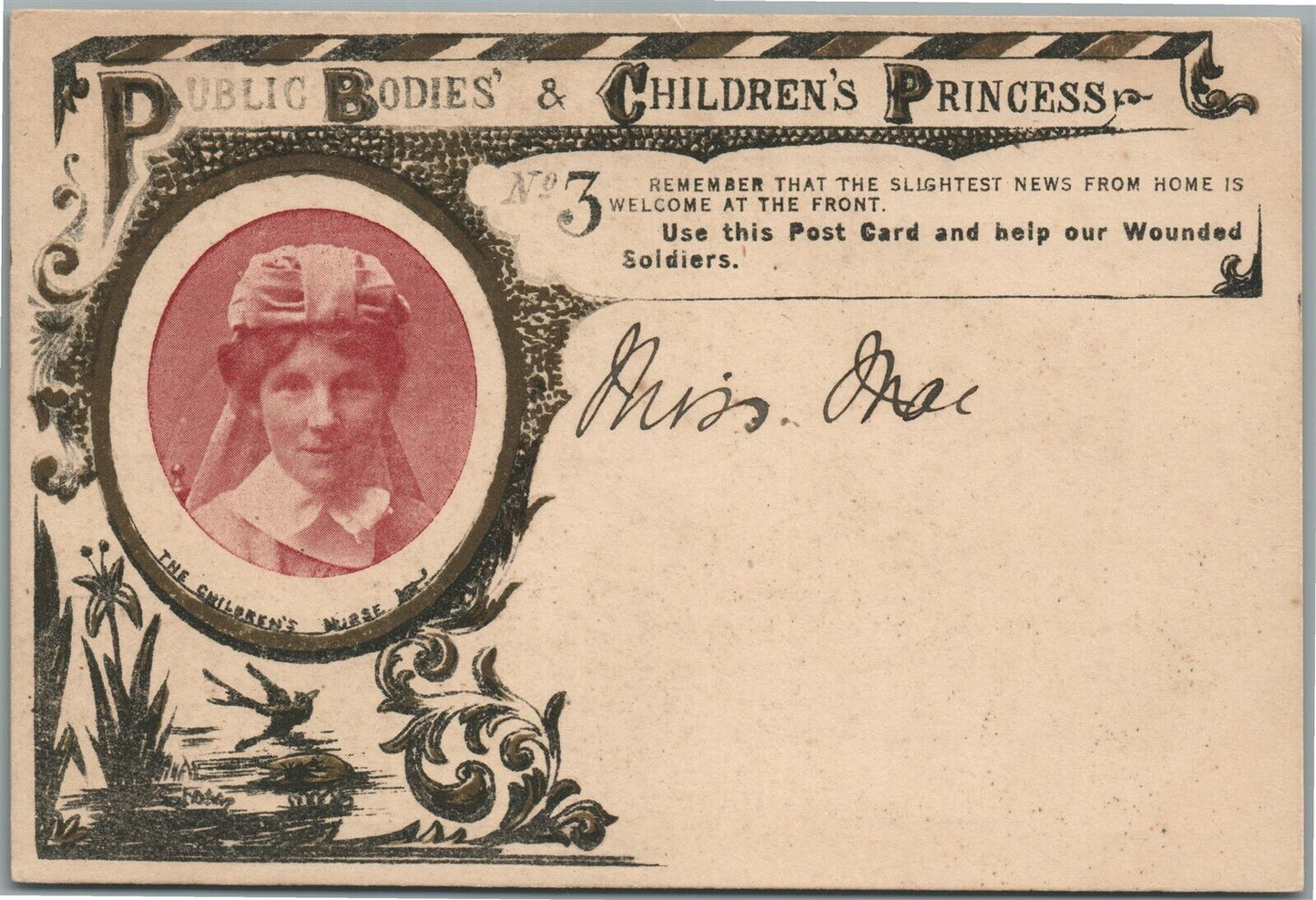 RED CROSS NURSE ANTIQUE POSTCARD PUBLIC BODIES' & CHILDREN'S PRINCESS