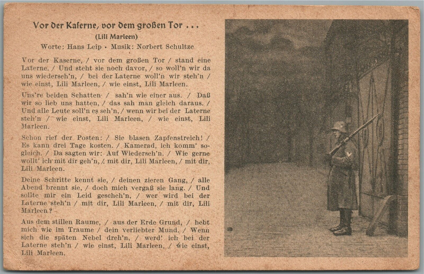 GERMAN MILITARY THEME ANTIQUE POSTCARD w/ SONG WORDS
