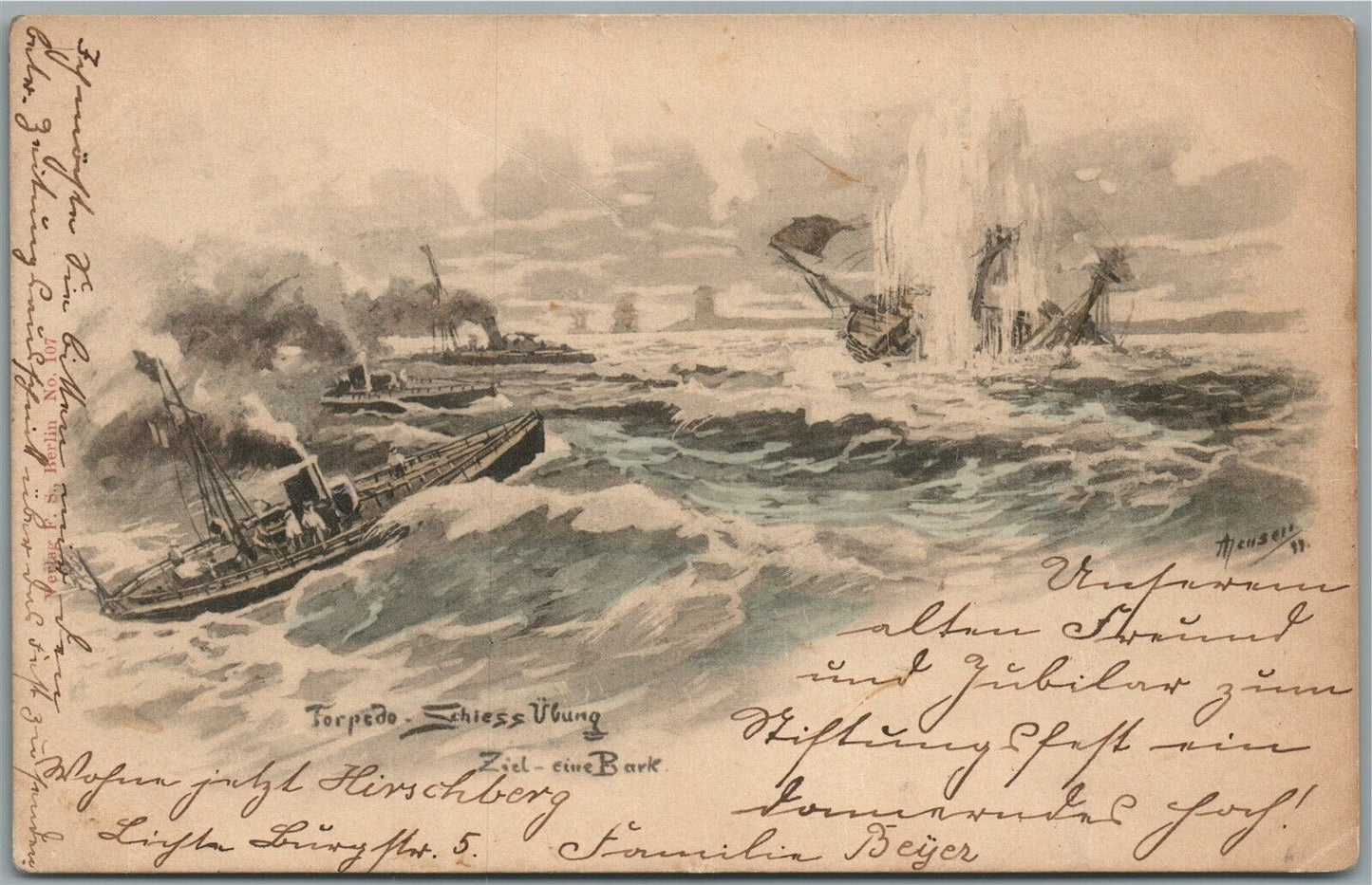 TORPEDO BOAT NAVAL BATTLE GERMAN ANTIQUE POSTCARD