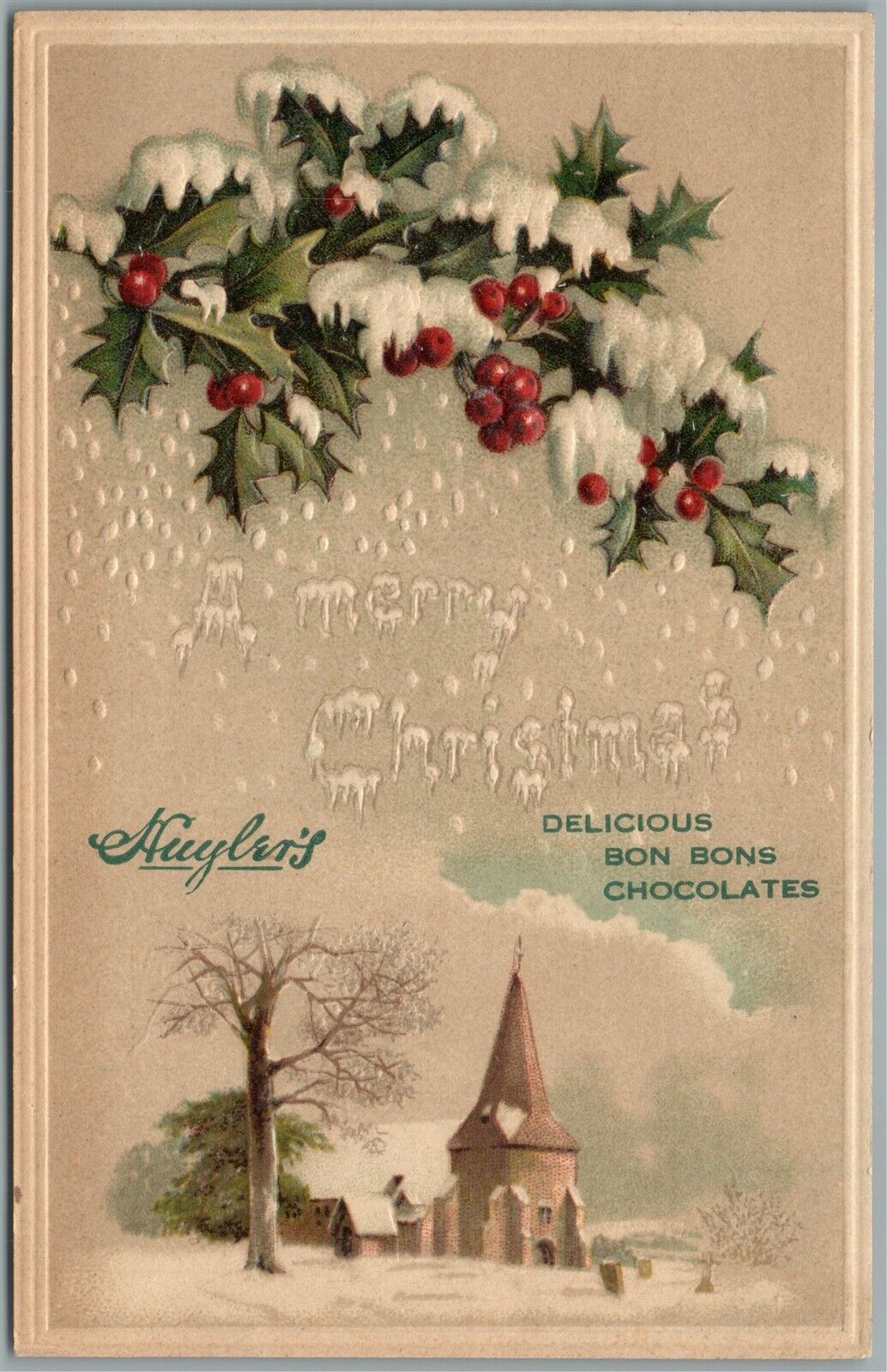 CHRISTMAS BON BONS CHOCOLATES ADVERTISING ANTIQUE POSTCARD