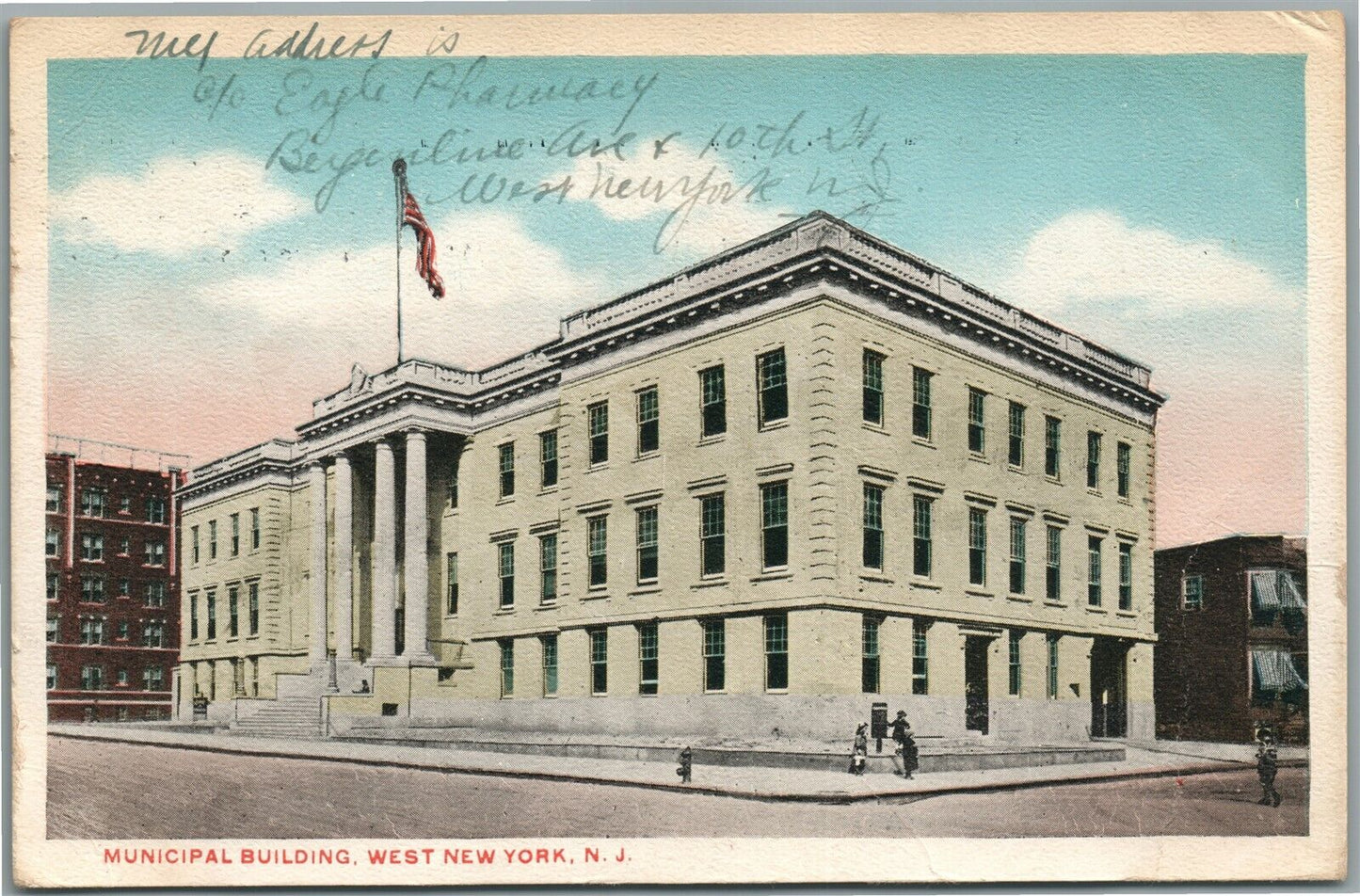 WEST NEW YORK NJ MUNICIPAL BUILDING ANTIQUE POSTCARD