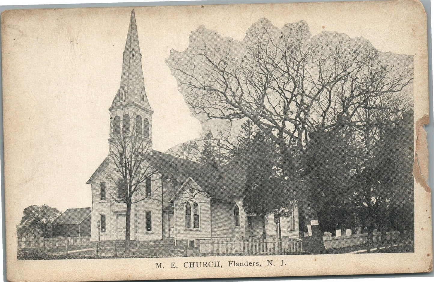 FLANDERS NJ M.E. CHURCH ANTIQUE POSTCARD