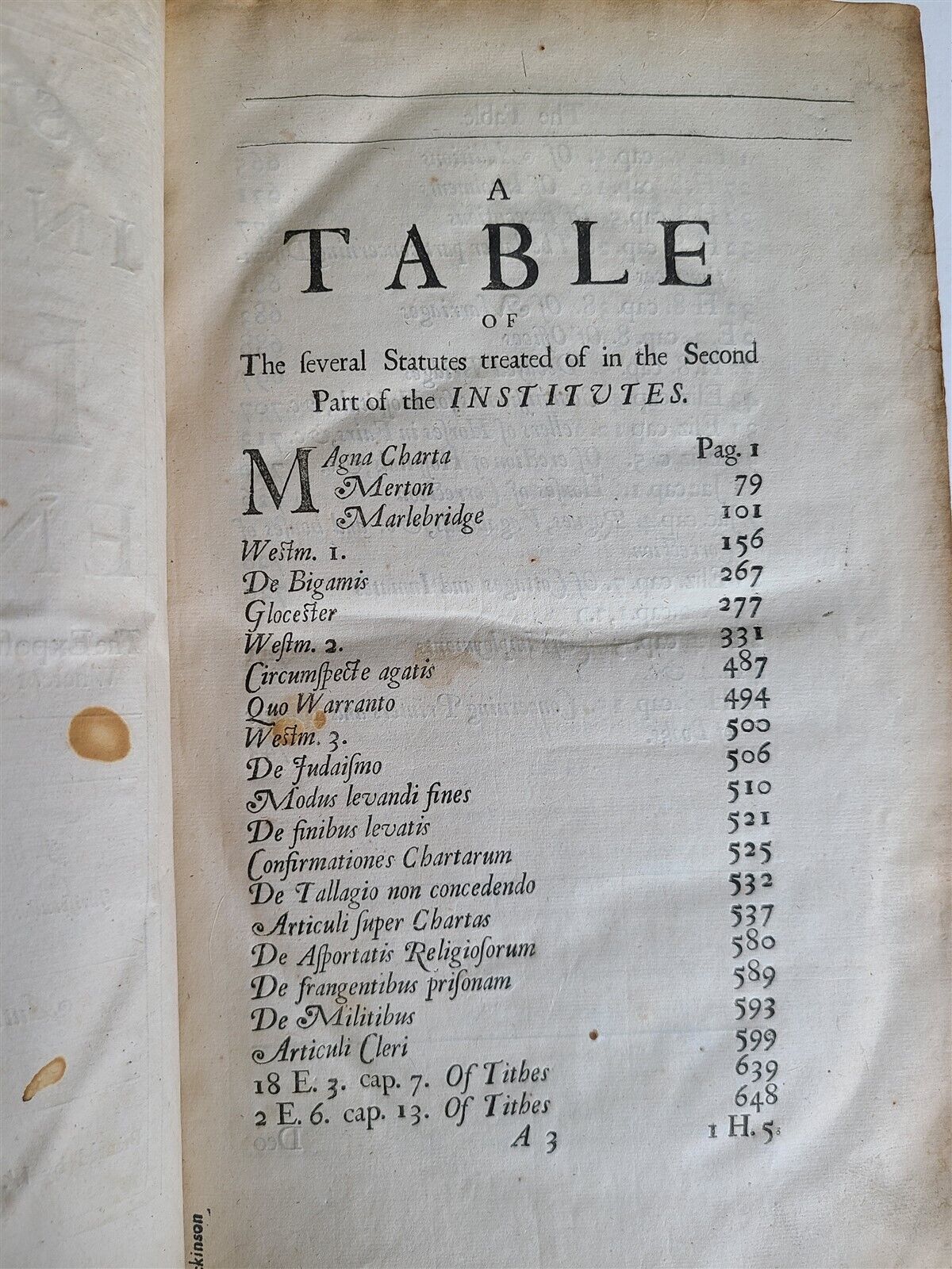 1681 SECOND PART of INSTITUTES of LAWS of ENGLAND antique in ENGLISH
