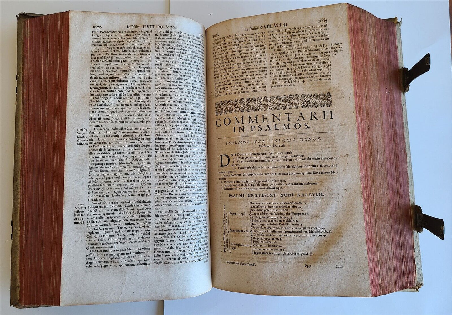 1682 PSALMS of DAVID COMMENTARY antiue PIGSKIN BOUND FOLIO vol. 5-6