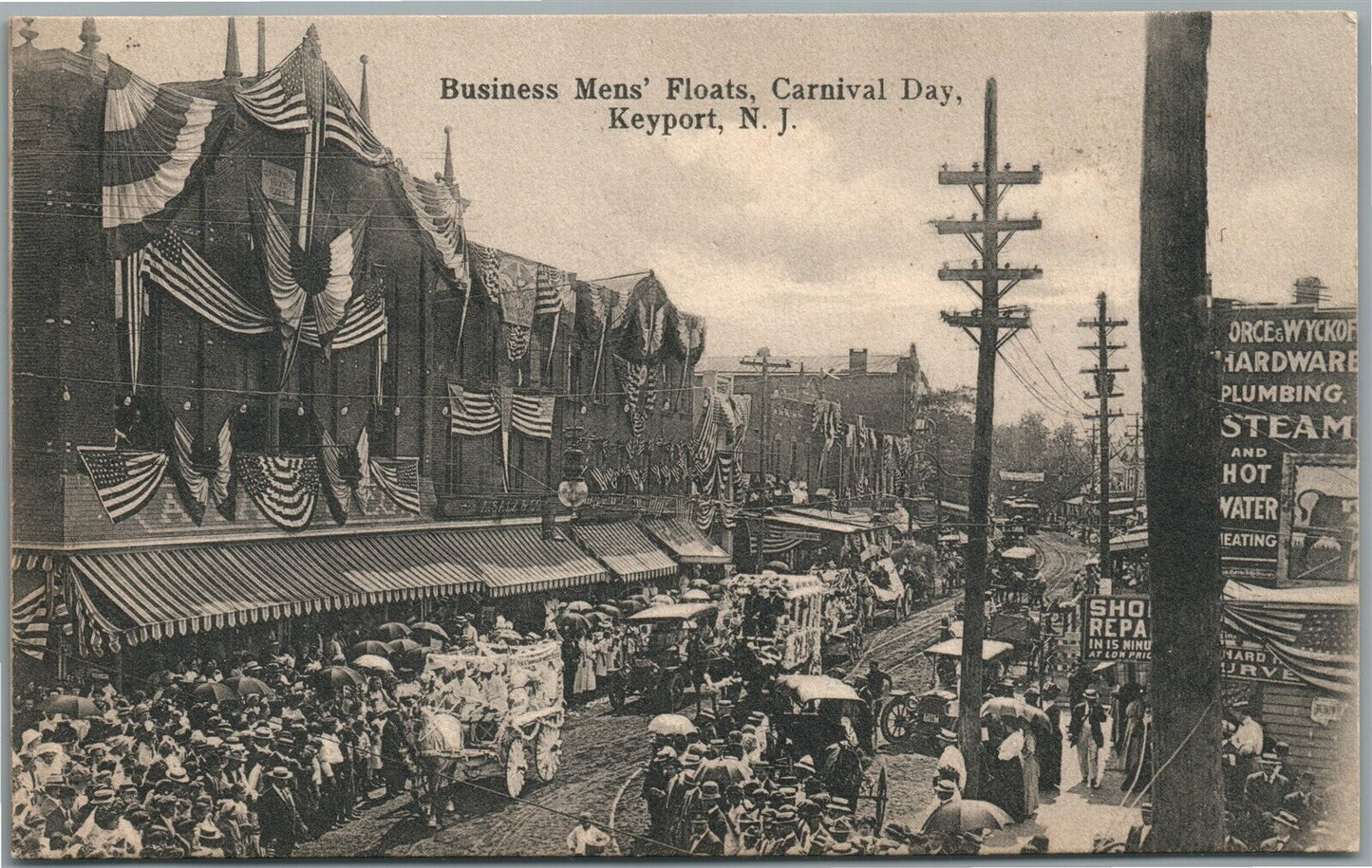 KEAPORT NJ BUSINESS MEN'S FLOATS CARNIVAL DAY ANTIQUE POSTCARD