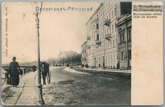 ST. PETERSBURG RUSSIA MYTNINSKAYA WATERFRONT ANTIQUE POSTCARD