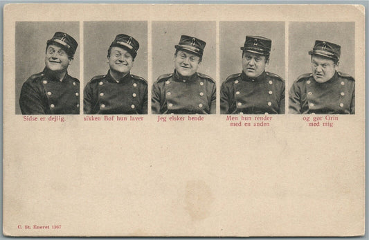 NORWAY WWI ERA SOLDIER COMIC ANTIQUE POSTCARD