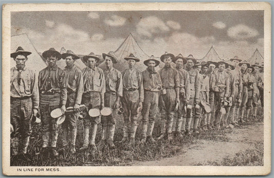 US SOLDIERS in LINE FOR MESS ANTIQUE POSTCARD