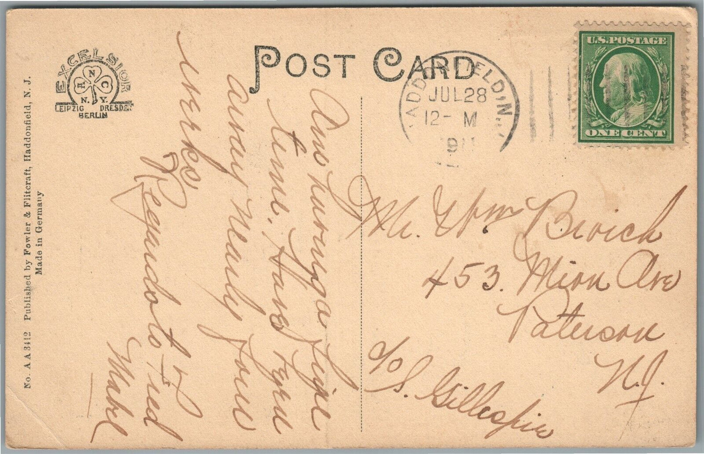 HADDONFIELD NJ ORTHODOX FRIENDS MEETING HOUSE ANTIQUE POSTCARD