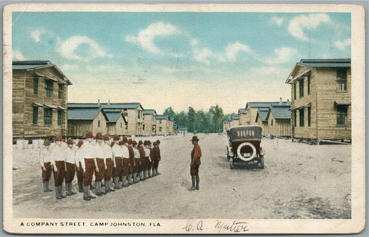 CAMP JOHNSTON FL A COMPANY STREET ANTIQUE POSTCARD