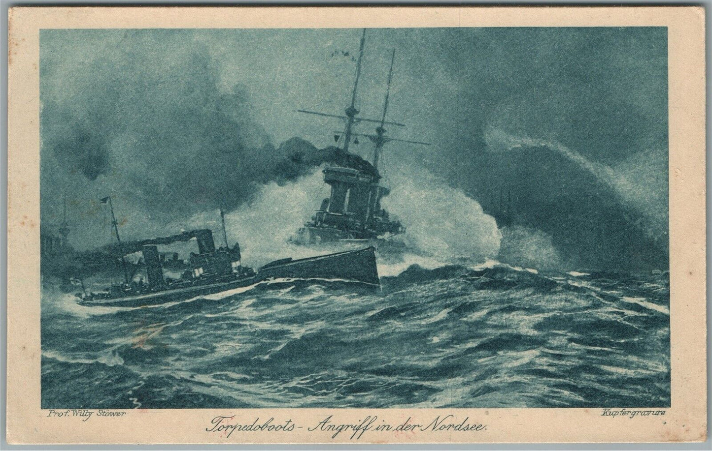 TORPEDO BOAT NAVAL BATTLE GERMAN ANTIQUE POSTCARD