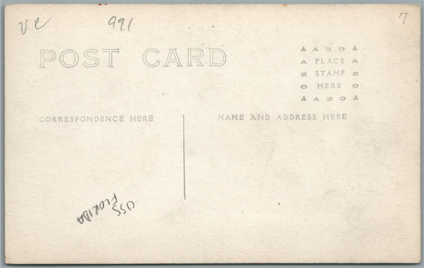 USS FLORIDA BALLOON HOTEL UNIVERSAL ANTIQUE REAL PHOTO POSTCARD RPPC