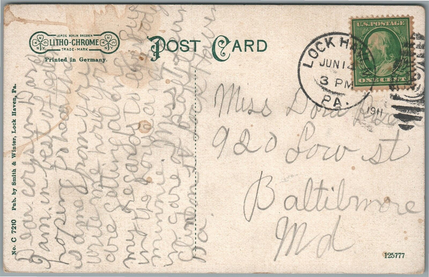 LOCK HAVEN PA STATE NORMAL SCHOOL ANTIQUE POSTCARD