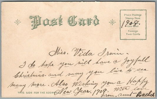 SAD SANTA CHRISTMAS 1908 ANTIQUE POSTCARD