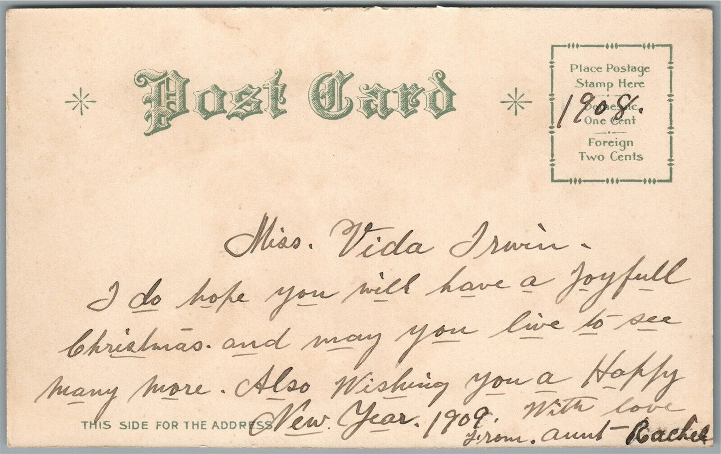 SAD SANTA CHRISTMAS 1908 ANTIQUE POSTCARD