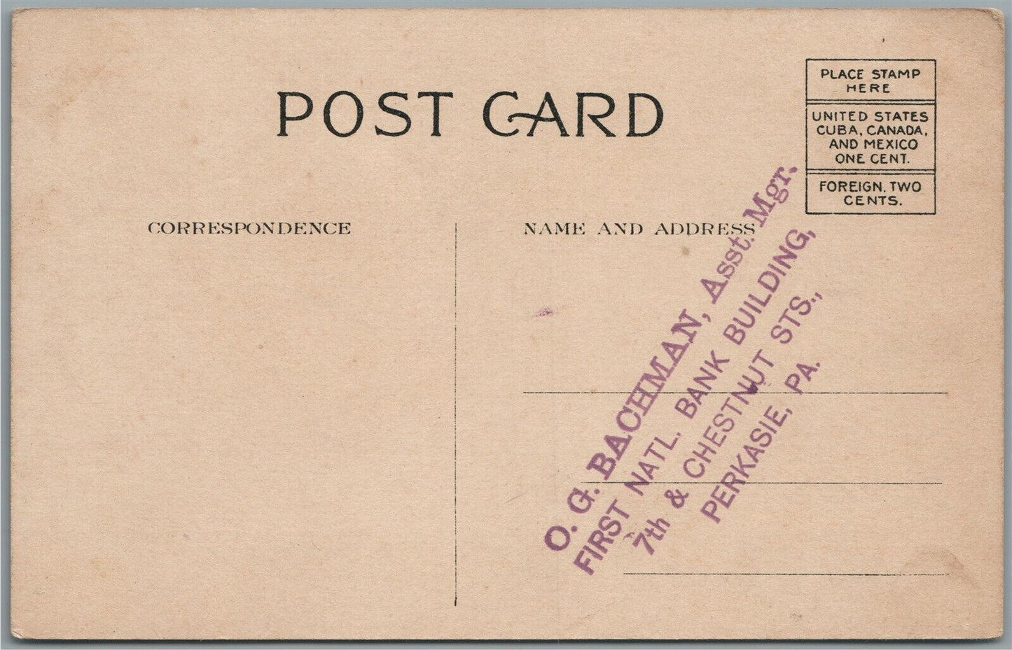 PERKASIE PA 1st NATIONAL BANK ADVERTISING ANTIQUE POSTCARD