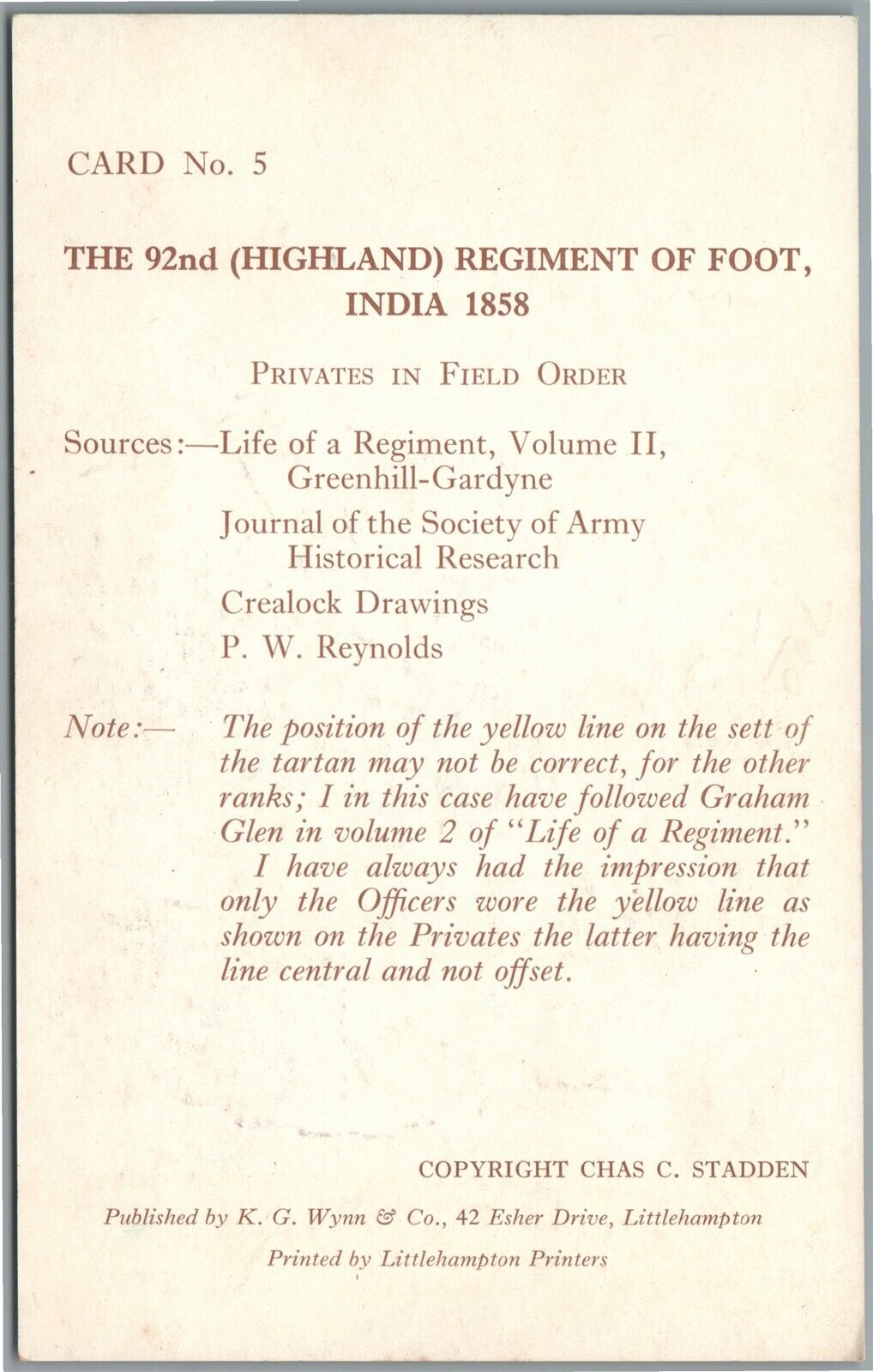 SCOTTISH 92nd HIGHLAND REGIMENT OF FOOT INDIA 1858 ANTIQUE POSTCARD