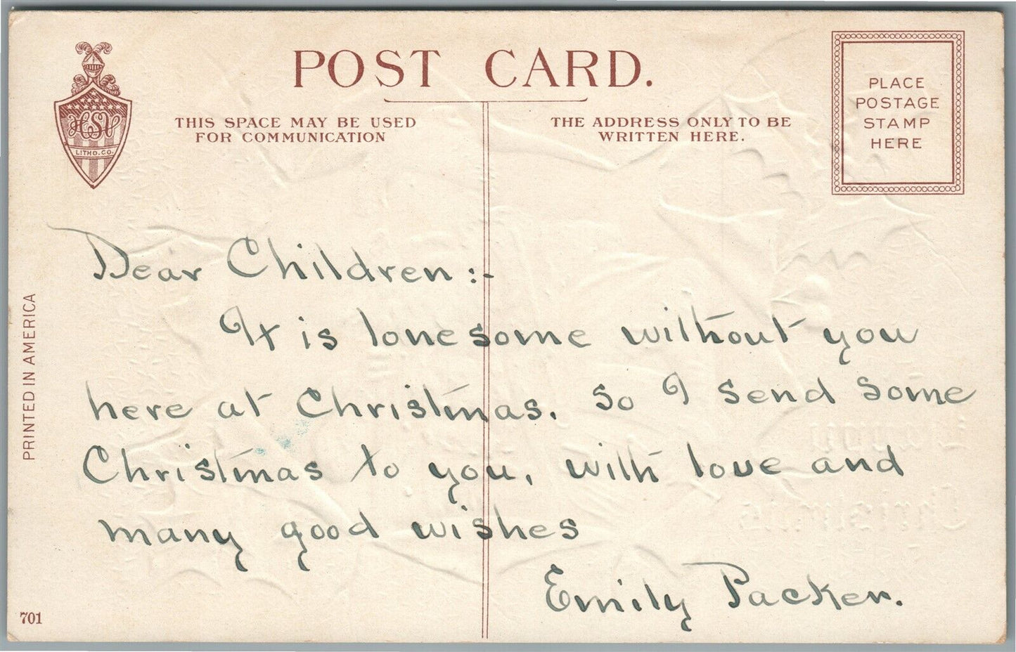 SANTA w/ DRUM HAPPY CHRISTMAS EMBOSSED ANTIQUE POSTCARD