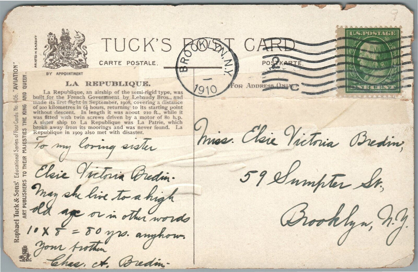 FRENCH DIRIGIBLE LA REPUBLIQUE WWI ERA ANTIQUE POSTCARD early aviation