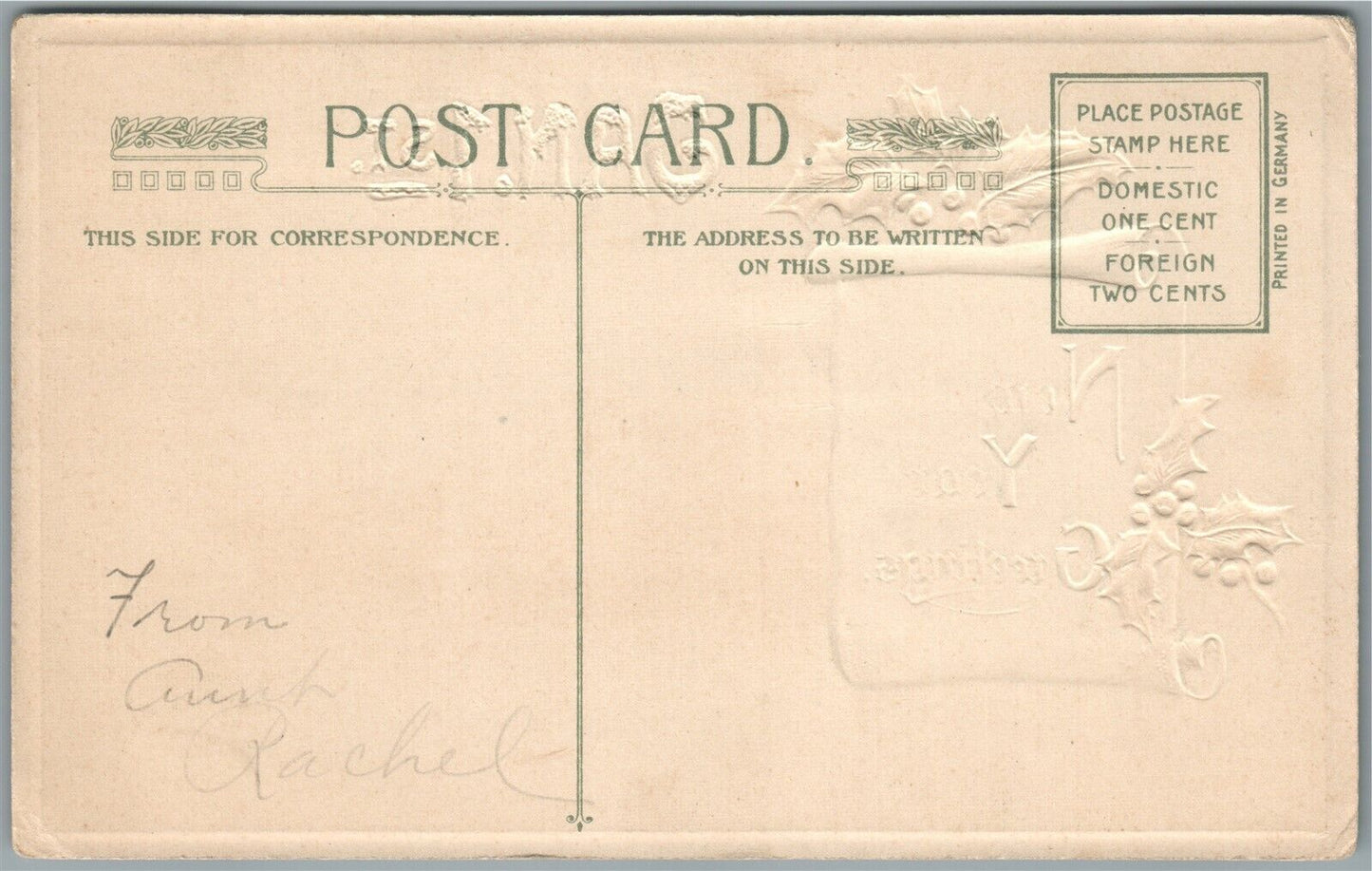 NEW YEAR GREETINGS CHRISTMAS JOHN WINSCH ANTIQUE POSTCARD