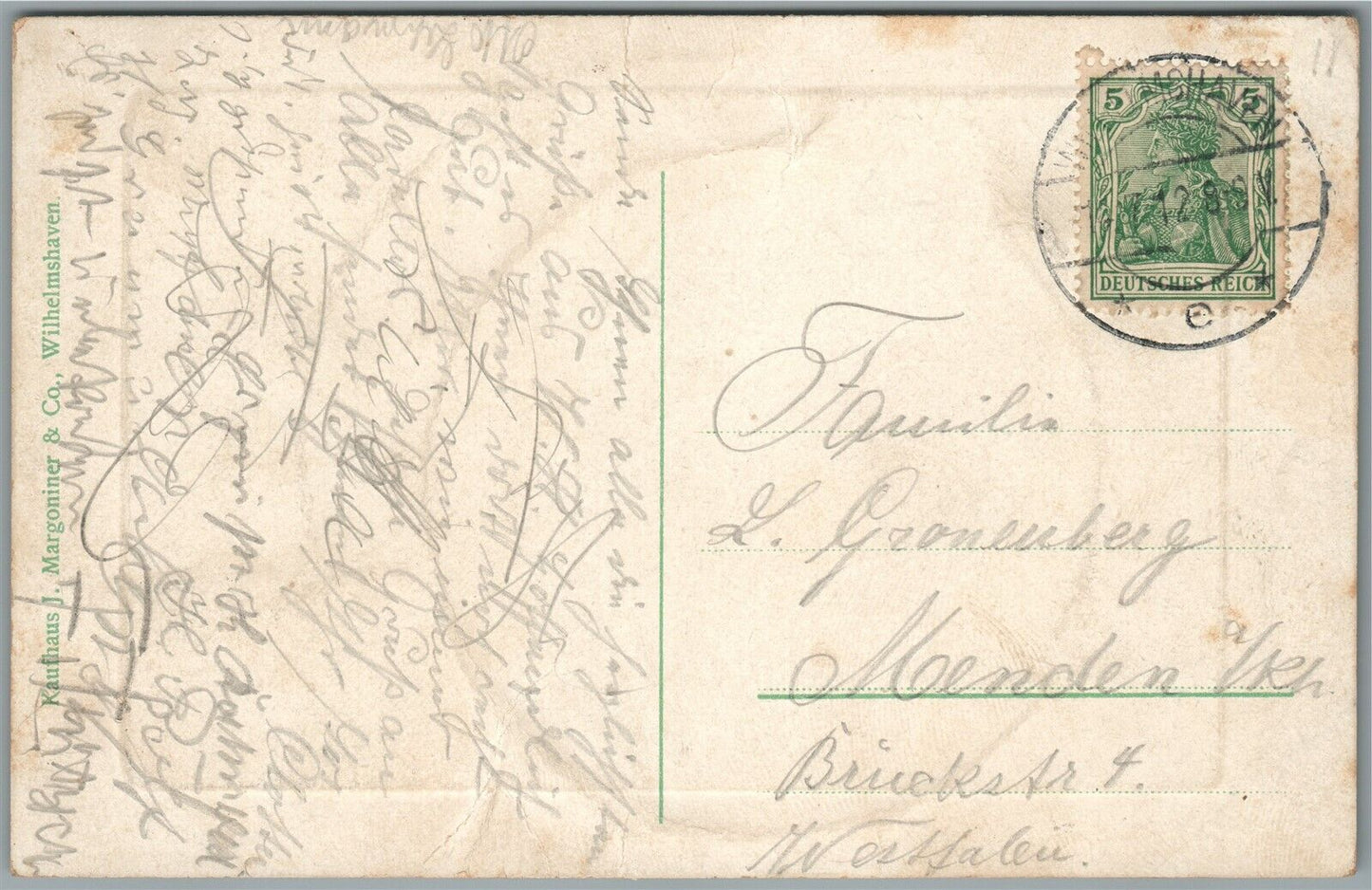 GERMAN SUBMARINE WILHELMHAVEN ANTIQUE POSTCARD