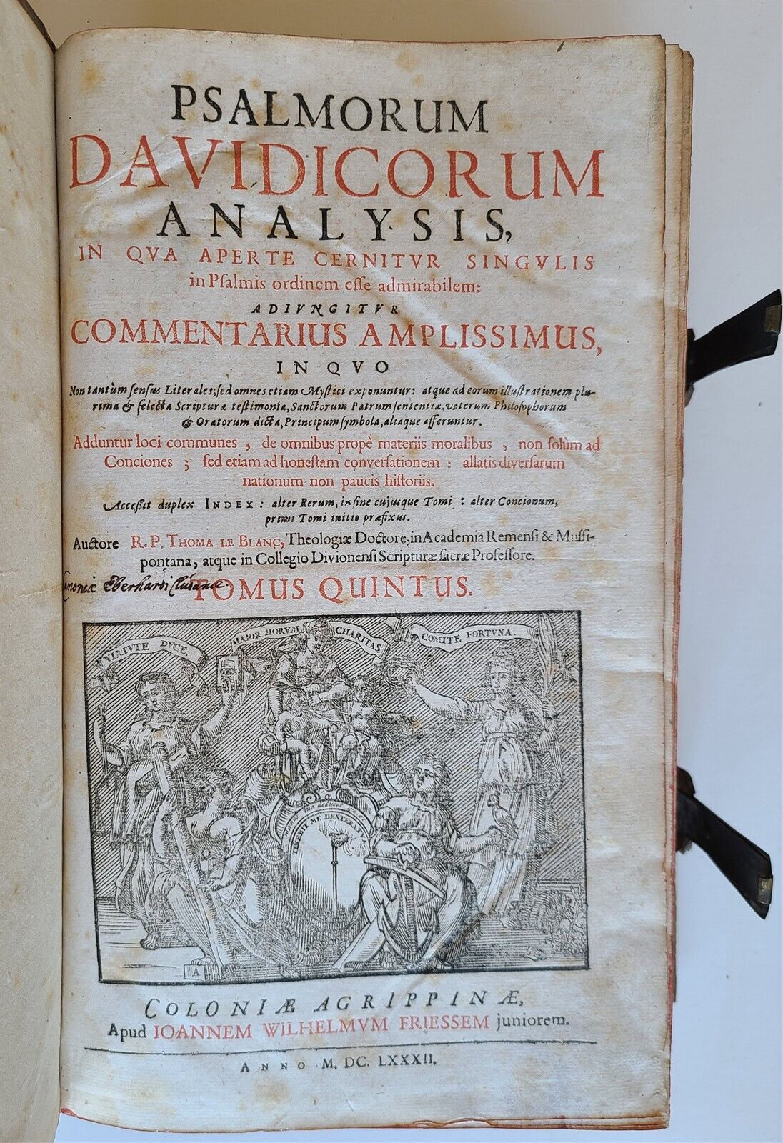 1682 PSALMS of DAVID COMMENTARY antiue PIGSKIN BOUND FOLIO vol. 5-6