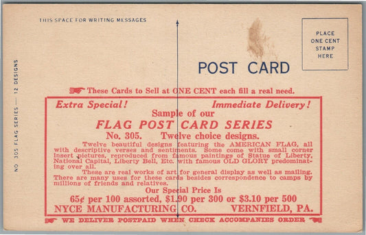 VERNFIELD PA FLAG POST CARD SERIES SAMPLE AMERICAN MILITARY ANTIQUE POSTCARD