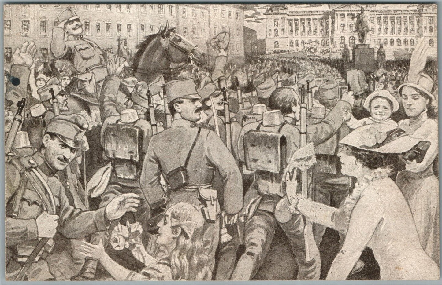 CZECHOSLOVAKIA PRAGUE SOLDIERS GREETINGS WWI ERA ANTIQUE POSTCARD