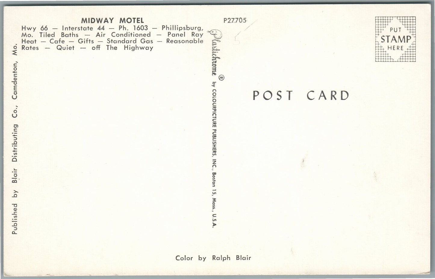 PHILLIPSBURG MO GAS STATION MIDWAY MOTEL VINTAGE POSTCARD