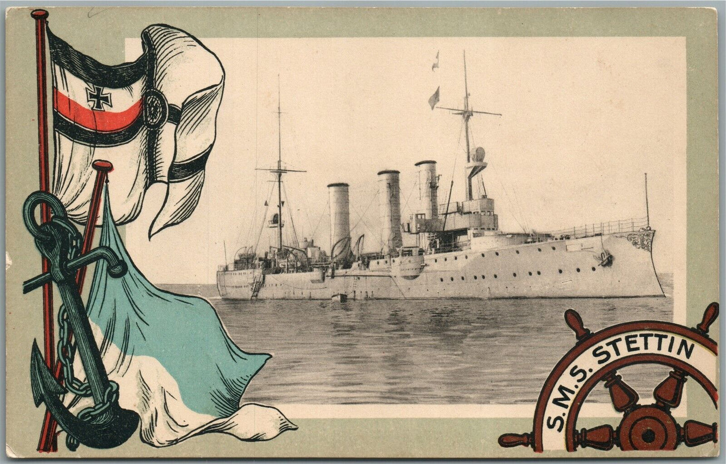 SMS STETTIN GERMAN SHIP ANTIQUE POSTCARD