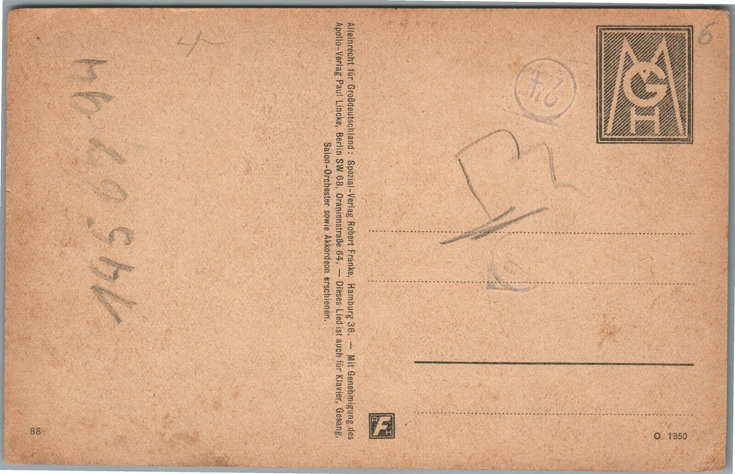 GERMAN MILITARY THEME ANTIQUE POSTCARD w/ SONG WORDS