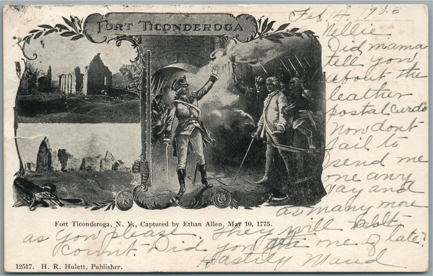 FORT TICONDEROGA NY CAPTURED by ETHAN ALLEN ANTIQUE POSTCARD