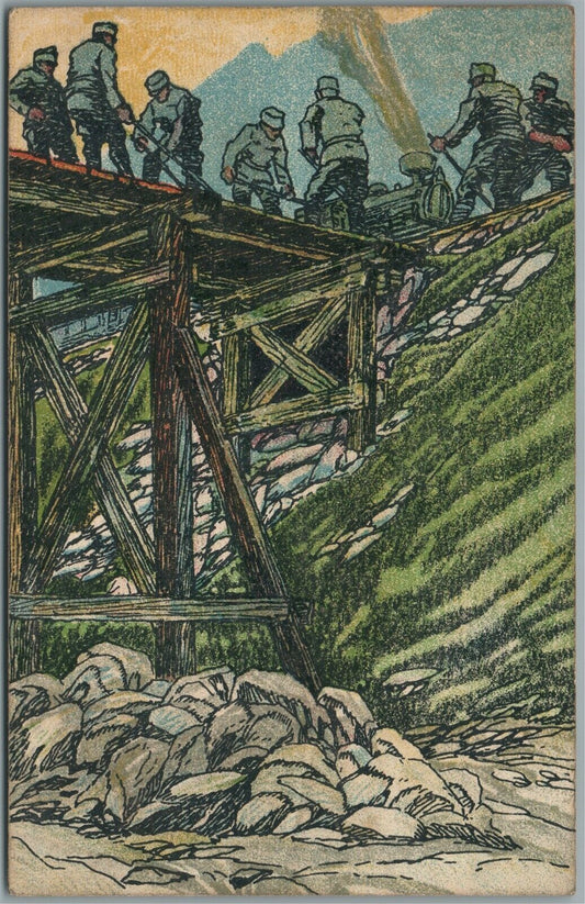 CZECH AUSTRIAN RAILROAD BRIDGE CONSTRUCTION WWI ERA ANTIQUE POSTCARD