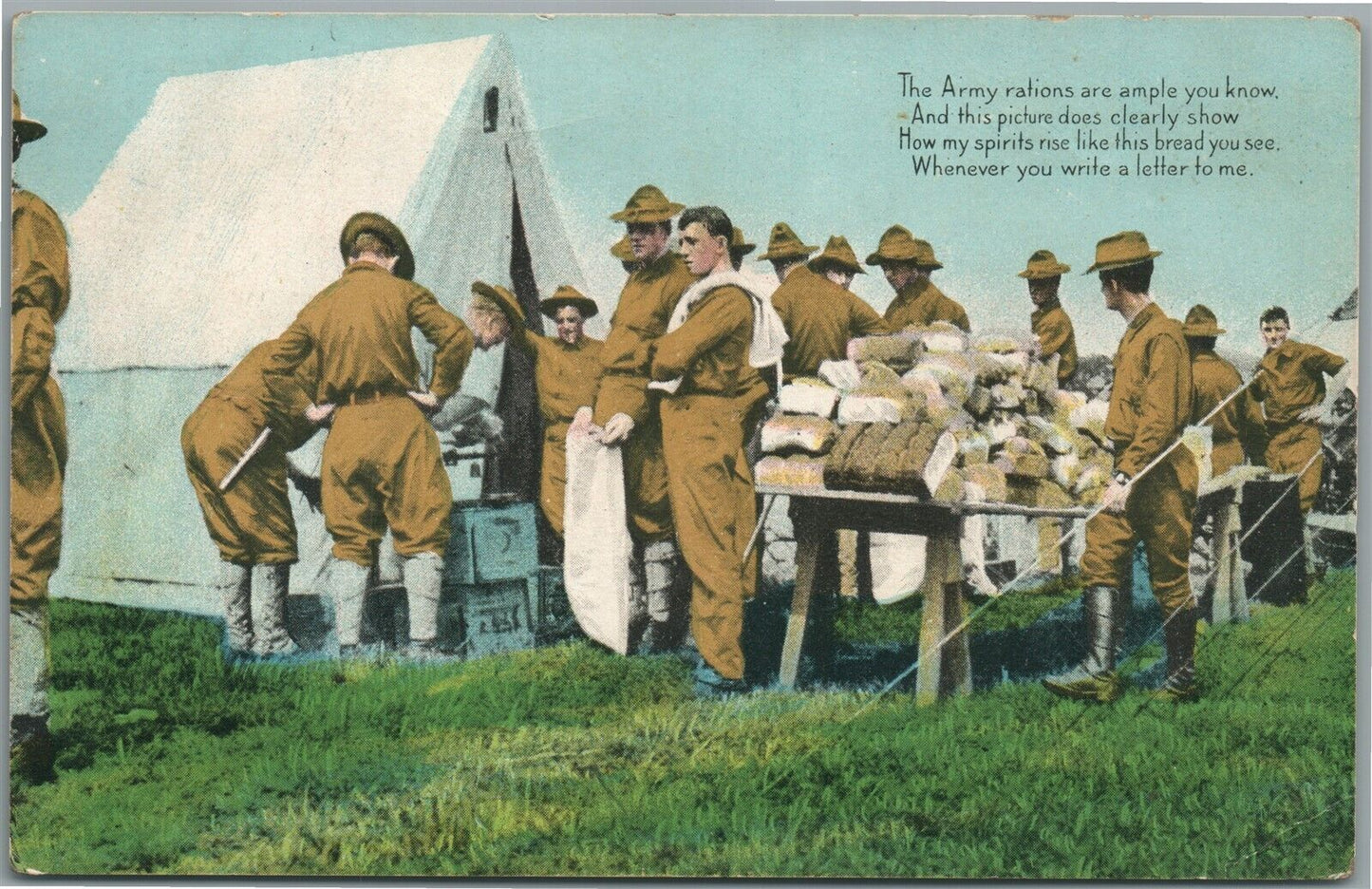 US ARMY RATIONS ANTIQUE POSTCARD