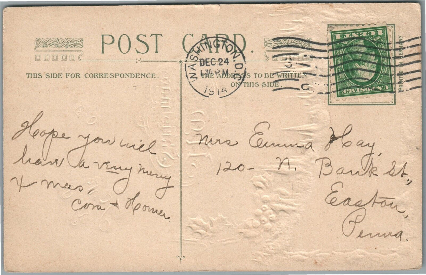 MERRY CHRISTMAS JOHN WINSCH ANTIQUE POSTCARD